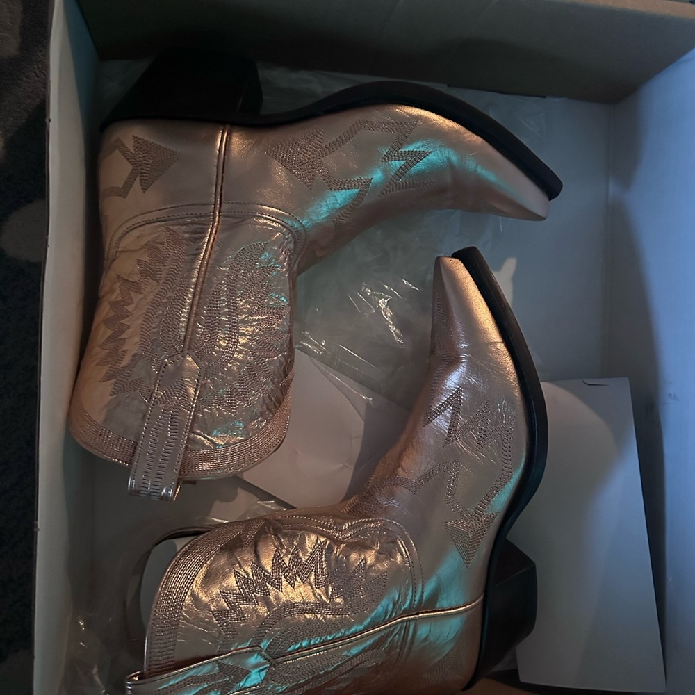 Metallic Maggie Rose Ankle Booties with Western Stitching - Women's